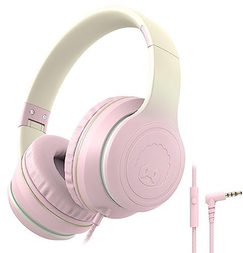 Rockpapa Auriculares para niños, L22 con cable para niños y adolescentes, auriculares sobre la oreja con micrófono, diadema ajustable, plegables, auriculares con cable para teléfonos, tabletas, PC, TV