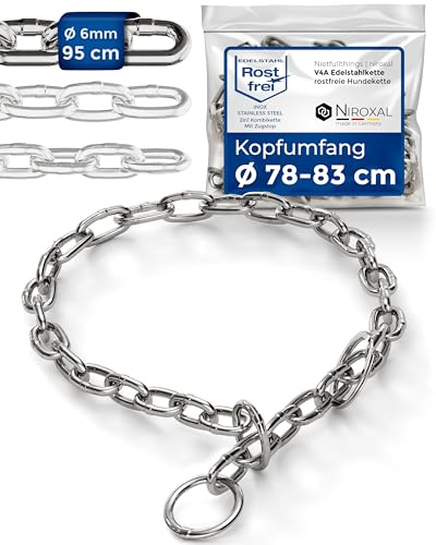 NietFullThings Slip Chain Dog Collar with Pull Stop – Stainless Steel Training Chain – Short Links 6 mm – Head Size 78–83 cm – Total Length 95 cm