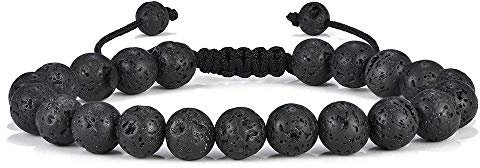 TINGN Weihnachtsgeschenke für Männer Jungs Armband - Herren Armband Geschenke Lavastein Natürlicher Schwarzer Lavastein Herren Angst Armbänder Verstellbares Armbänder Geschenk für Männer Freund