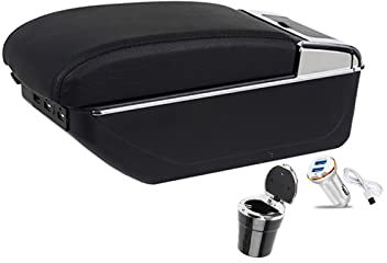 YLOXFW Coche Reposabrazos Caja para SEAT Ibiza 6J 6L Nuevo Apoyabrazos Doble Capa Consola Central Almacenamiento Caja con 7 USB Soporte Móvil Portavasos Armrest Box,Libre Cenicero,Negro