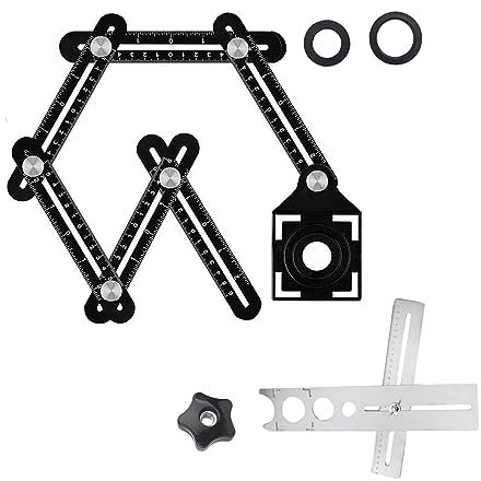 Winkelschablone Template Tool, Sipiris Multi-angle Winkelmesser Lineal Und Fliesen Winkel Messlineal Einstellbar Fliesen Lochsucher 25/40/45mm Für Tischler Fliesenleger Pflastern Loch (6 sides)