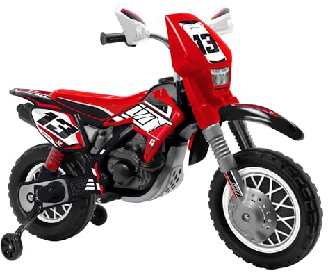 Elektro Cross Motorrad Kinder ab 3 Jahre 12V + Gashebel + Stützräder – Dirtbike Kindermotorrad Akku – Realistisches Design + Elektrische Bremse + Räder mit Gummiprofil | INJUSA Thunder Max VX Rot