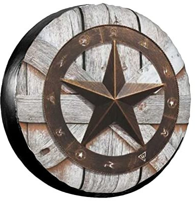 Reifentüten Circle Metal Texas Star Rustikale Holzplanken Wasserdicht Reifentasche Staubdicht Ersatzradabdeckungen Für Auto SUV Fahrzeuge 15inch