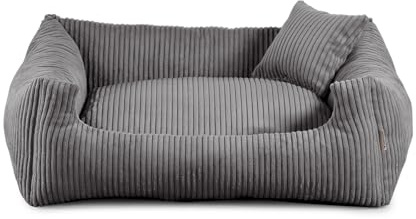 Gutekissen® Hundebett aus weichem Material, gefüllt mit Polyurethanschaumstoff, Geripptes Material, schmutzabweisend, Farb- und Größenwahl, inklusive kleines Kissen. (M - 80x65, Dunkelgrau)