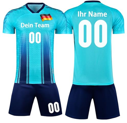 OPUTWDF Personifizieren Fussball Trikot Kinder Erwachsene Hemd & Kurze Set mit Nummer Name Team Logo Fußball Trikot Set