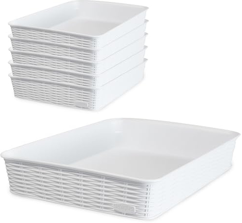 6x Aufbewahrungskorb 6cm WEIß Rattan-Optik 35x25,5x6cm DINA4 Kunststoff