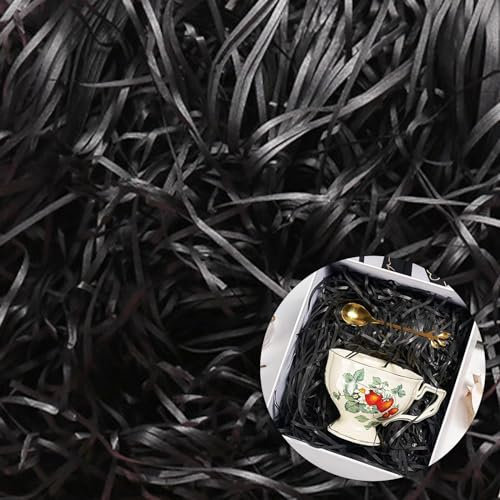 Geschreddertes Papier Füllmaterial, Hillylolly Geschreddertes Seidenpapier, Füllmaterial Geschenk 200g, Geschenk Füllung Papier, Ostergras, Deko Füllung für Geschenkbox Geschenkkorb (Schwarz)