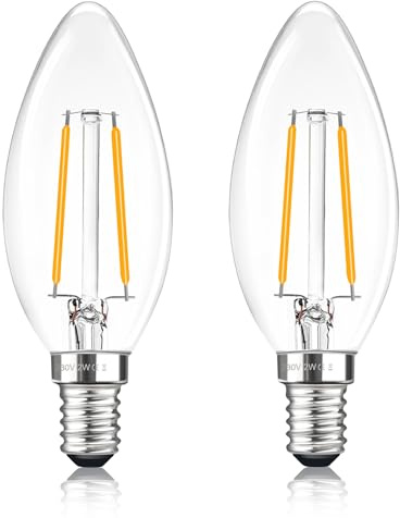 Liuyife C35 E14 Ampoule Filament Led à Petite 2W, Blanc Chaud 2700K, 200LM, 2W Équivalent à Lampe Halogène 20W, non Dimmable, Lot de 2