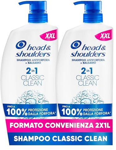Head & Shoulders Shampoo e Balsamo Antiforfora 2in1 Classic Clean Per Cute E Capelli Grassi 2x1000ML