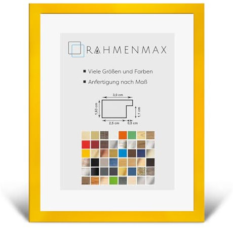 RahmenMax Morena Bilderrahmen Posterrahmen 20x60 cm Gelb 60x20 cm mit weisser Rückwand und Antireflex Acrylglas