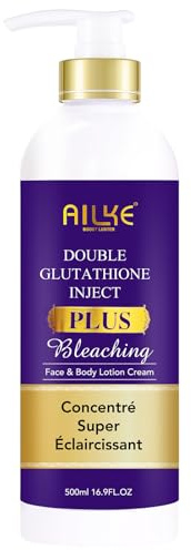 Lotion Blanchissante Corps Double Glutathione AILKE, Élimine Taches Brunes, Hydrate, Lisse Peau, Unifie Teint, 500ml (1 bouteille)