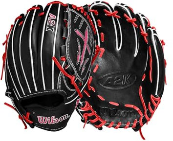 Wilson Guante de béisbol para lanzador de otoño de 2024 A2K® B23 de 12 pulgadas, lanzamiento a mano derecha, negro/flamenco