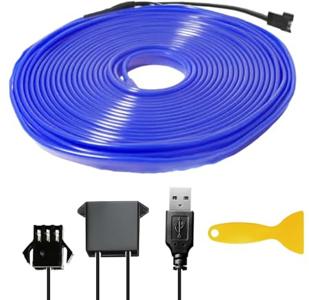 El Wires, striscia di luci al neon per interni dell'auto, luci LED per auto, luci d'atmosfera, 5 V, USB (5 m, blu)