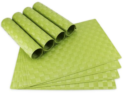 Moderne Tischsets in Hell-grün im 8er Set - Abwaschbare Platzsets als rechteckige Tischuntersetzer - Geflochtenes Platzdeckchen als Tischunterlage für Esstisch Wohnzimmer Tisch-Deko