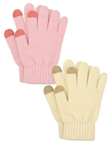 Kiiwah 2 Paar Winter Kinder Handschuhe, Stretch Warm kinderhandschuhe, Kids Strickhandschuhe mit Plüsch Futter für Mädchen Jungen