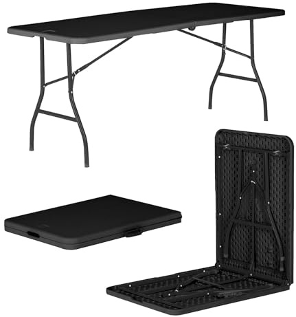 Harbour Housewares Rectangle Folding Trestle Table - 180cm (1.8m) (6ft) - Black - Outdoor Folding Table for Picnic, BBQ, Garden, Camping, Wedding, Party Catering