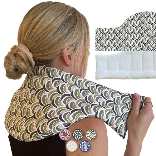 Chill&Rest - Bouillotte cervicales micro ondes déhoussable - Fabriquée en France - Graines de lin - Bouillotte règles douloureuses - cervicales et épaule - Coussin chauffant dos - Vert - La Rétro