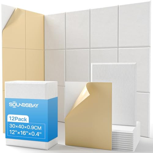 Soundsbay Pannelli acustici autoincollanti, 12 pezzi, fonoassorbenti, isolamento acustico, pannelli fonoassorbenti, ad alta densità, per trattamento acustico e decorazione da parete, 30 x 40 x 0,9 cm