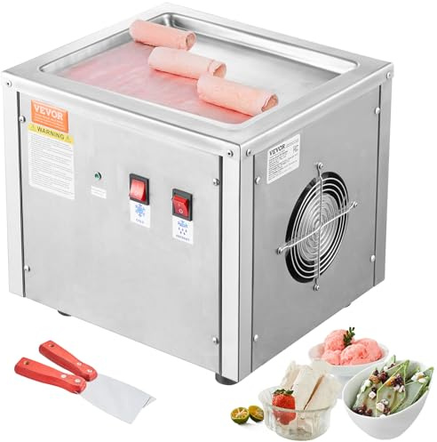 Happybuy Fried Ice Cream Roll Machine, 11 x 9.5 Pan, Stainless Steel Rolled Ice Cream Maker with Compressor and 2 Scrapers, for Ice Cream, Frozen Yogurt, Ice Cream Rolls