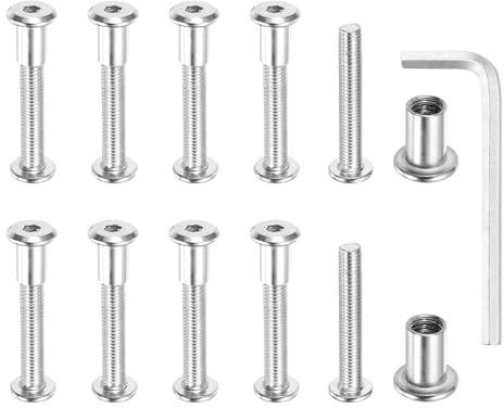 sourcing map Hex Drive Socket Cap Bolt, 5 Set Binding Screw Posts Fit for 3/8(8mm) Hole Dia Male M8 x 45mm Carbon Steel Binding Bolts with Hex Wrench for Leather Scrapbook Furniture