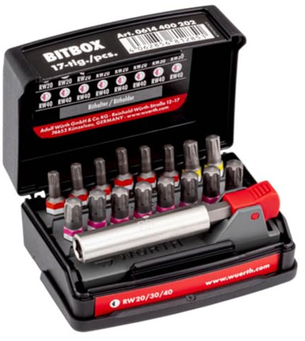 Würth Bitbox RW 17 Teile Set RW20 RW30 RW40 Bit Satz + Bithalter für ASSY Schrauben 0614400202