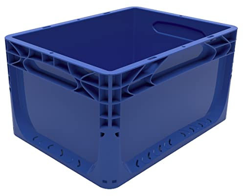 Solent Plastics Euro Stacking Container 20 Litre - 400 x 300 x 220mm - Available in 4 x Colours - Glass Recycling Box Outdoor, Under Sink Storage Boxes, Bicycle Box for Rear Rack (Blue)