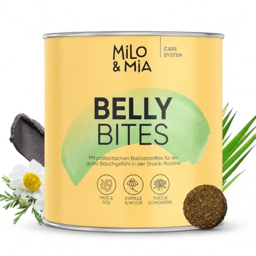 Milo & Mia Magen-Darm-Snack für Hunde mit Präbiotika & Flohsamen, 300 g | Weicher Funktionssnack mit Trockenmoorpulver, Inulin, FOS, Fenchel, Kamille, Karottenpulver und Flohsamenschalen
