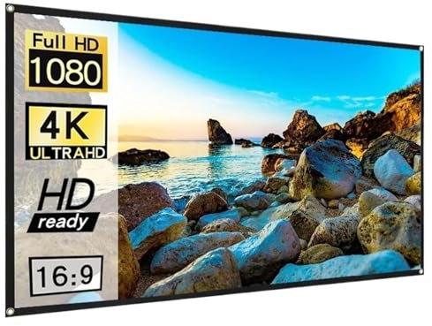 VNSMM Pantalla proyector Pantalla de proyección montada en la Pared, Plegable, fácil de Limpiar, no Perforada, Pantalla Suave Blanca planchable de 60-150 Pulgadas videoproyector(150 Inch)