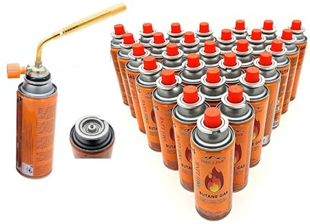 SMH LINE® ALLZBRENNER gasbrännare inkl. 4, 8, 16,12, 20, 24 x gaspatroner 227 g lödlampa bunsbrännare 1371 °C lödbrännare 1760 W flamberare, ogräs, brännare svetsbrännare (brännare med 24 x gas)