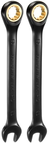 QUARKZMAN 2Pcs Llave de Trinquete 13mm Métrica Llave de Boca Abierta 72 Dientes Acero CR-V Niquelada Llave de Trinquete Combinada de 12 Puntos para Tuercas y Pernos