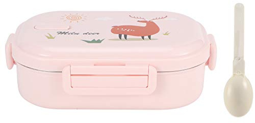 Bentos Lunch, Insulated Lunch Box with Stainless Steel Compartments Leak Proof Food Container for Kids Adults, Cold and Hot Food Storage for School Office Outdoor Travel (Solid color powder-deer)