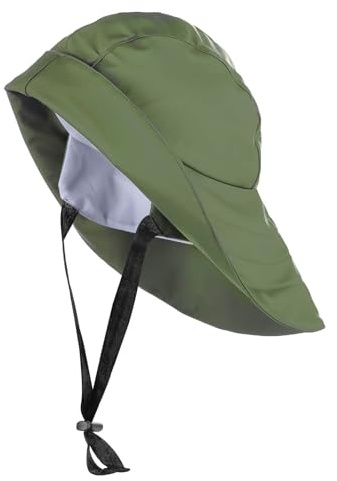 tomBrook Unisex Kinder Südwester Regenhut - wasserdichte Regenmütze mit Kinnriemen & Innenfutter in Olive Größe S