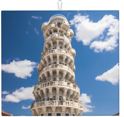 WZYWHJ Tapete de secado impreso de torre inclinada de Pisa para cocina: hecho de esponja absorbente de agua, con cordón para colgar, 45,7 x 40,6 cm