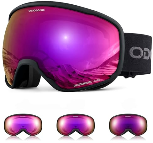 Odoland Photochromic Ski Goggles for Sunny and Cloudy Days, Anti-Fog OTG UV400 Protection Snowboard Goggles for Unisex Adult Men Women Youth, Helmet Compatible for Skiing Snowboard BA