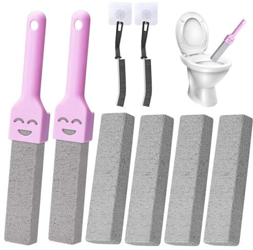 Lot de 6 nettoyants pour toilettes en pierre ponce avec 2 poignées, extra puissantes, pierres ponces naturelles pour toilettes, salle de bain, cuisine, piscine (violet)