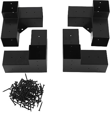 Segrehy Pergola Bracket Steel DIY erhöhtes Holzstand Hardware -Kit für Holzbearbeitung im Freien rostfeste Schwarze Pulver beschichtet schwere 3 -Wege -Ecke Erweiterung Post -Klammer für (4pcs)