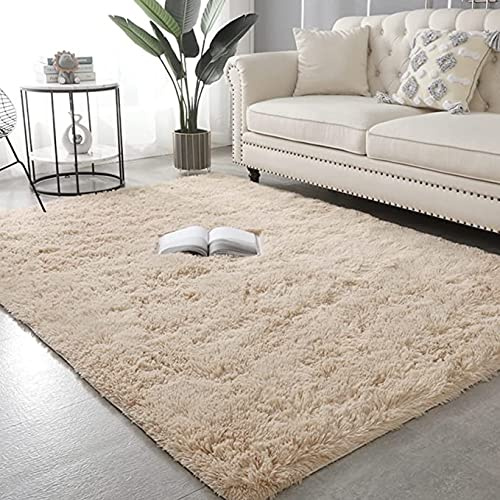 Tappeto a pelo lungo in morbido peluche, 180 x 200 cm, ultra assorbente, per soggiorno, camera da letto, bagno, design accogliente in lana di pecora, colore: cachi