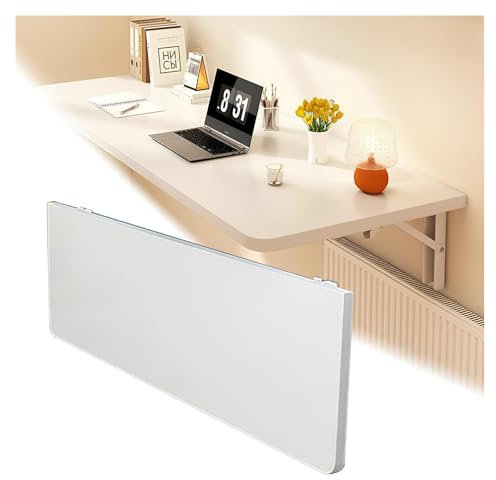 Space Saving Wall Mounted Folding Laptop Desk Drop Leaf Table Wooden Foldable Breakfast Bar Compact Wall Table for Home Office 31.5x9.4in (White)