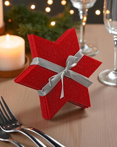 CULT at home Deko Filz Stern rot Filzuntersetzer – 6 Stück mit Schleife – Weihnachtsdeko Tisch rot Adventsdekoration – Kleiner Stern 13 x 13 cm - Advent Kranz Dekorieren Basteln