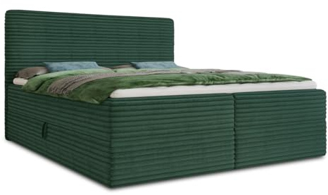 Sofnet Boxspringbett Mollo mit 2 Bettkästen, Doppelbett mit Bonell-Matratze und Topper, Polsterbett in weichem Cordstoff, Bett, Bettgestell für Schlafzimmer (Grün (Tilia 39), 180 x 200 cm)