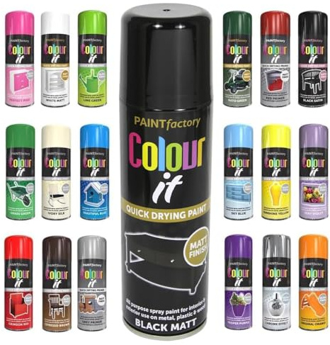 Pack of 2 Spray Paint Matt Black Finish Aerosol 250ml Cans - Quick Dry, All Purpose Spray Paint for Interior and Exterior Ideal for Wood, Metal, Plastic, Indoor & Outdoor Use
