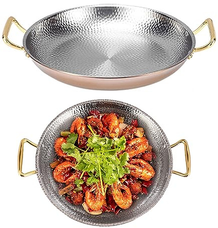 Sartén española con Asas Dobles remachadas - Utensilios de Cocina de Acero Inoxidable para Recetas de arroz - Sartenes antiadherentes sin Revestimiento para cocinas domésticas o de Restaurante