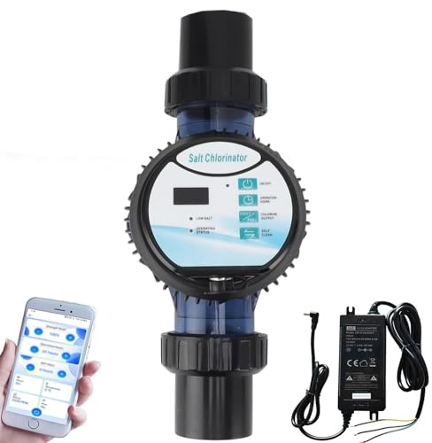 GéNéRateur De Chlore Au Sel, SystèMe Intelligent De Chloration De Piscine d'eau SaléE, Wi-FI IntéGré Et ContrôLe par Application, Alarme De Salinité, pour Piscines De 10 à 50m³ 8g/h