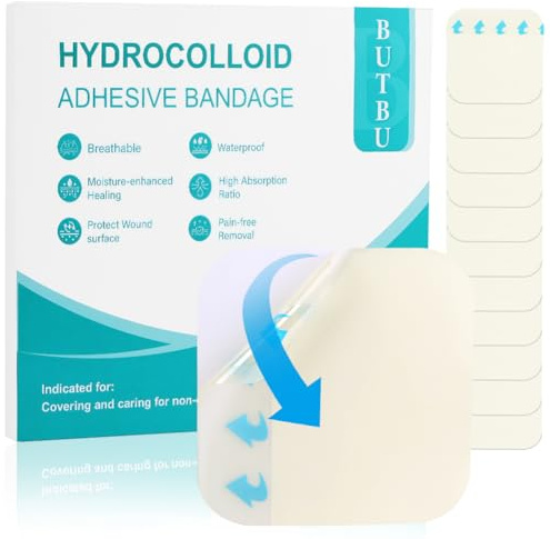 BUTBU 12 stycken hydrokolloidplåster, 10 cm x 10 cm, självhäftande vattentäta hydrokolloida sårplåster, andas, hudvänlig, för exsudatsår, bubblor, akne, ytlig sårvård