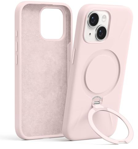 Pnakqil Magnetica Cover con iPhone 14/13,Custodia Telefono Compatibile con Magsafe Ricarica Wireless Anello Magnetico Supporto Sottile Antiurto, Silicone Anti-Graffio Case con iPhone 14/13，Rosa