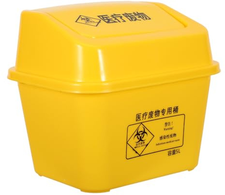 Alipis Waste Trash Can 5 L Yellow Plastic Sharps Collection Container with Swing Lid Disposal Bin for Home Lab Office