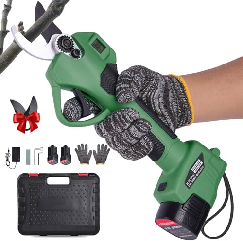Tijeras de podar bateria - Tijeras de Podar Eléctricas Compactas y Ligeras con 2 Baterías 2000mAh con Cuchillas SK7 de Alta, Pantalla LCD, Tijeras de podar bateria para Olivos Viñedos Jardines Árboles