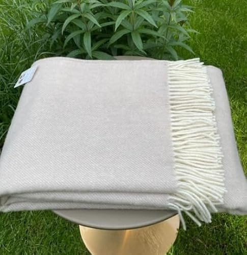 Luxury Sand Color Wool Blanket Made from 100% New Zealand Wool – Made in Lithuania, Scandinavian Style, Sofa Blanket & Bedspread, 140x200 cm / 55x79 inches