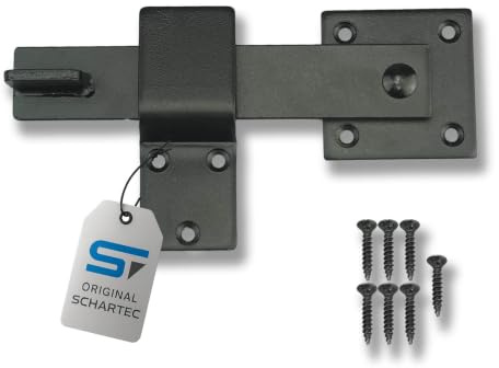SCHARTEC® Klappriegel schwarz Torriegel 360° Gartentorfalle Klappriegelschloss Riegel Tür Überwurfriegel Gartentor Riegelschloss