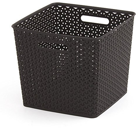 Curver Panière de Rangement 18L en avec un Design Rotin Tressé pour Salle de Bain, Chambre, Bureau - Poignées Ergonomiques - Marron Foncé